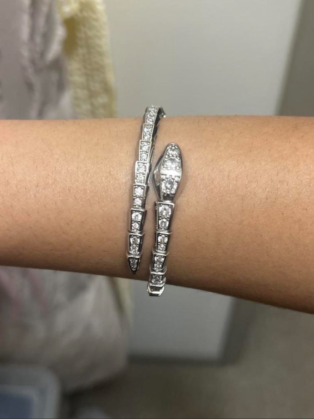 Sterling Silver Snake Wrap Bracelet with Clear Crystals